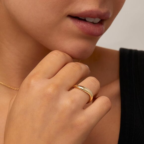 14K Gold Plated Wavy Stackable Ring for Women | Twisted Wave Band | Delicate Ete - Picture 2 of 6